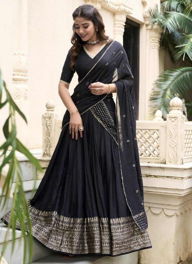 Chanderi Black Festival Wear Weaving  Readymade Lehenga Choli